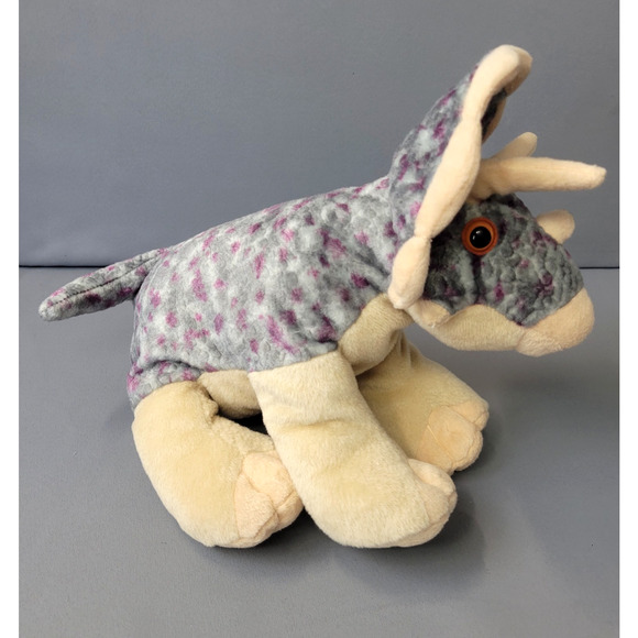 Wild Republic Triceratops Dinosaur Plush Toy 10" Sitting Gray Purple 2012 - Picture 5 of 13